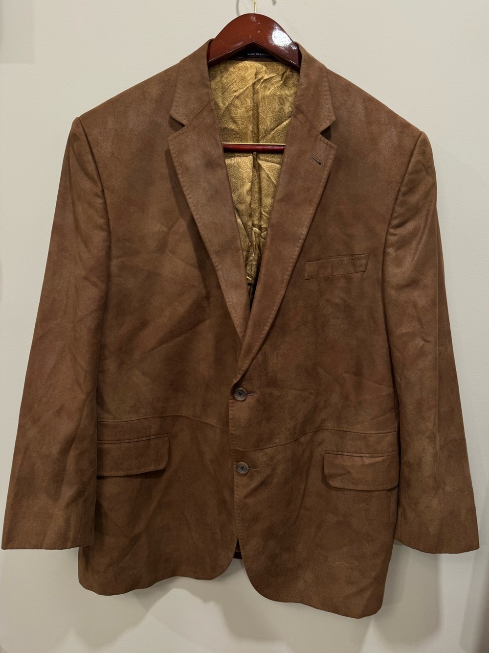 Cremieux Mens 48R Brown Faux Suede Sport Coat Blazer Paisley Lining